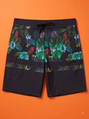 Islander Black Tropical Floral Board Shorts